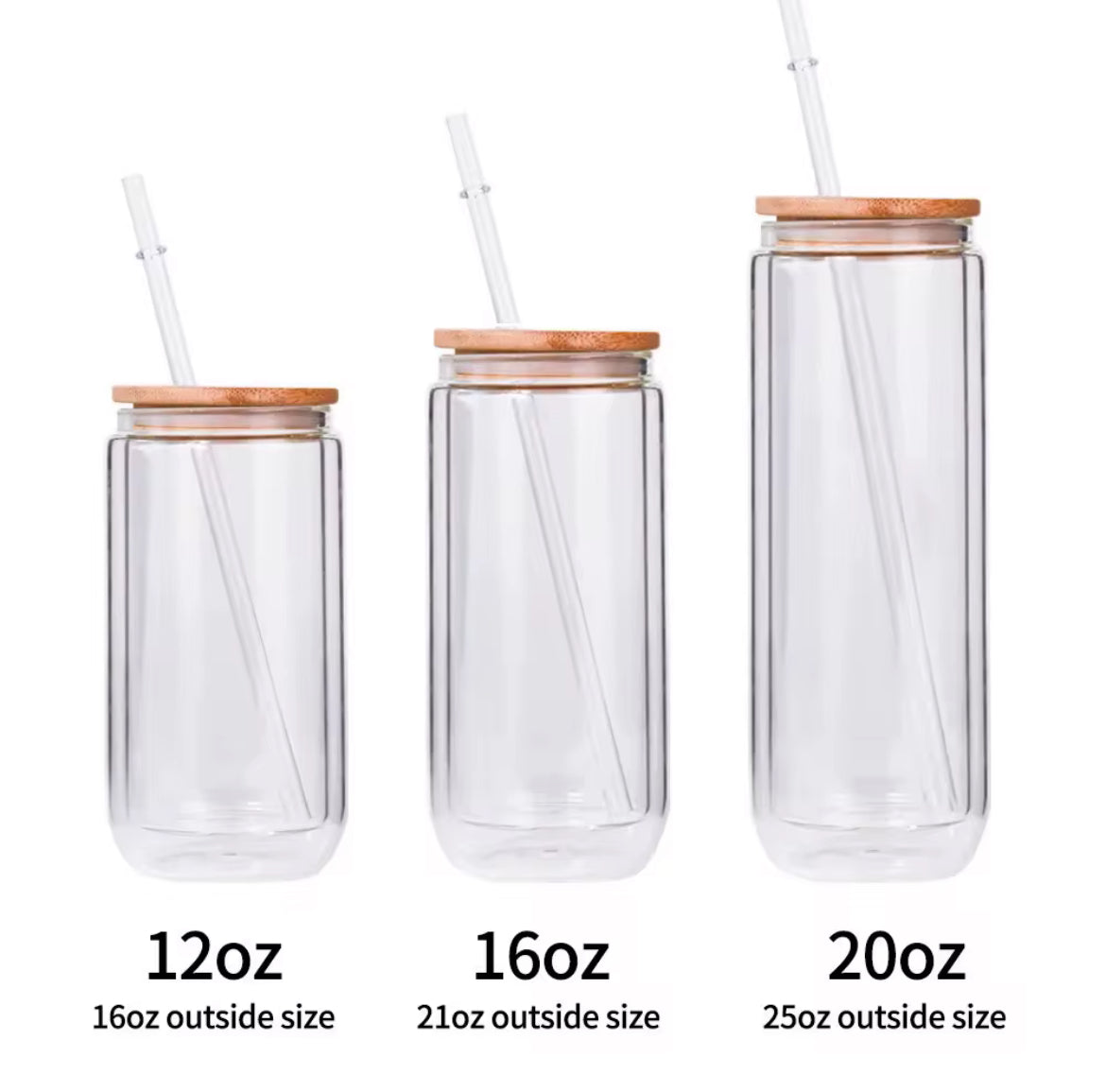 16oz. Double Wall Glass Tumbler w/ Bamboo Lid and Straw