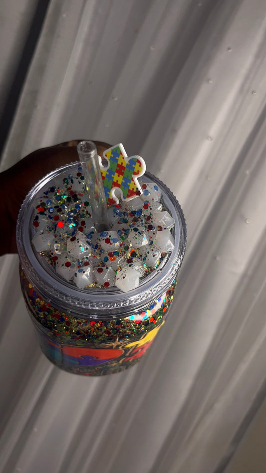 🧩Spectrum Spark⚡️ – 20oz Acrylic Mason Jar Snowglobe Tumbler