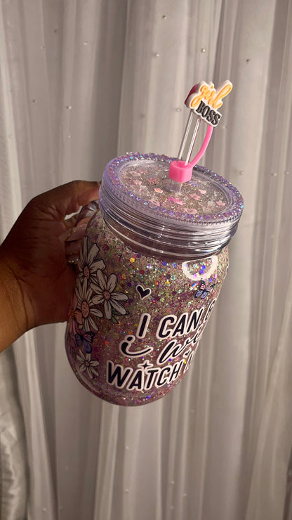 👑 “Watch Me” – 20oz Acrylic Mason Jar Snowglobe Tumbler