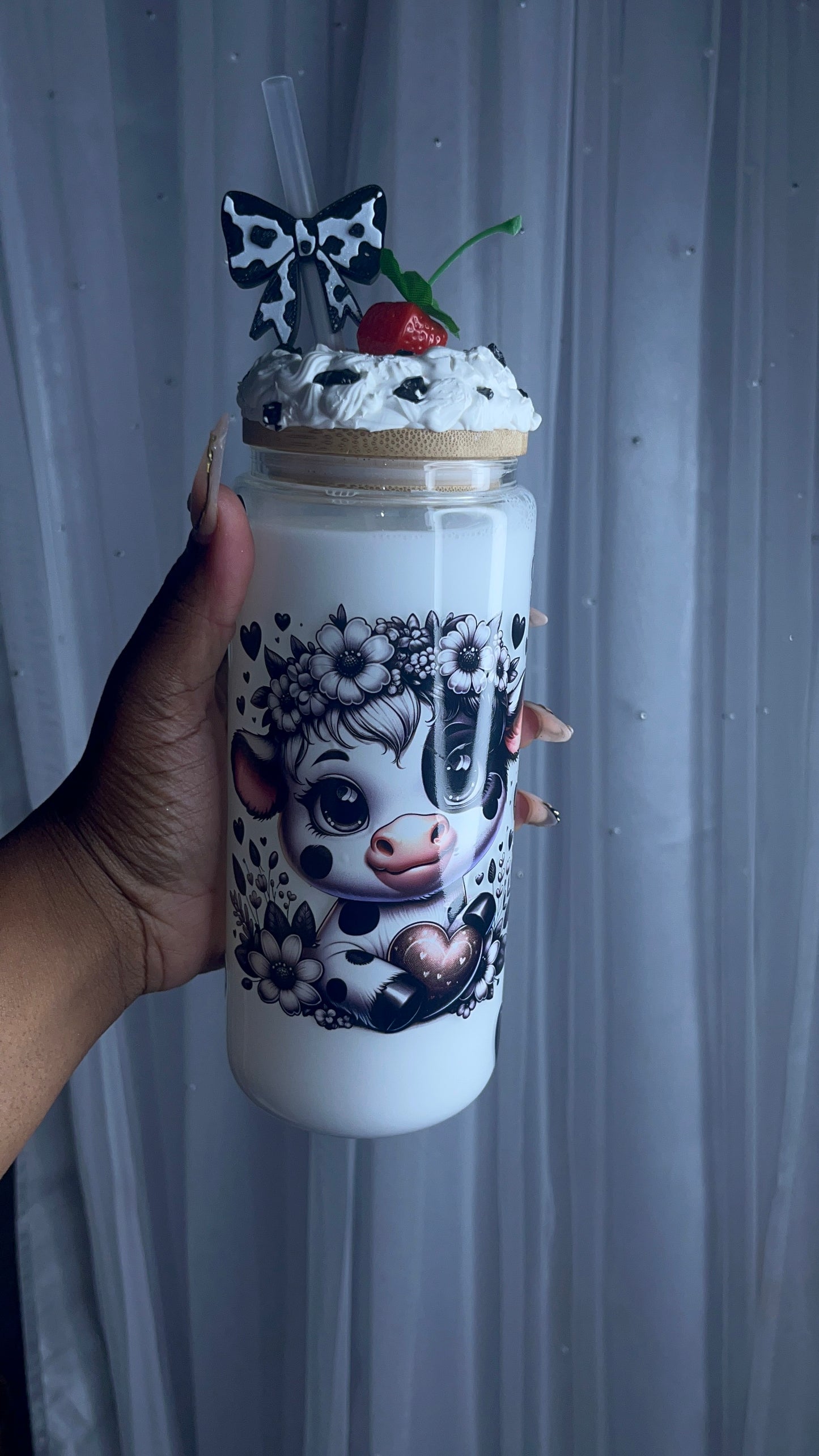 🖤 Strawberry Moo-cha – 16oz Glass Can Tumbler