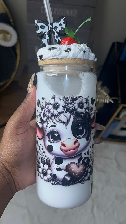 🖤 Strawberry Moo-cha – 16oz Glass Can Tumbler