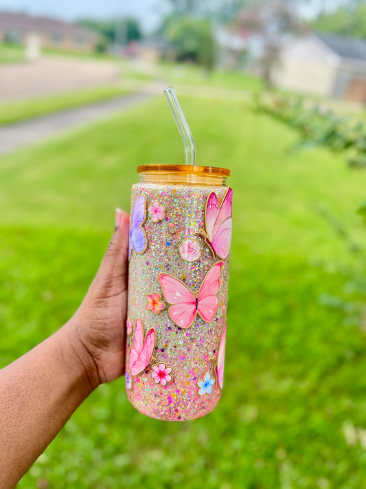 Holographic Butterfly Aura– 16oz Glass Snowglobe Tumbler