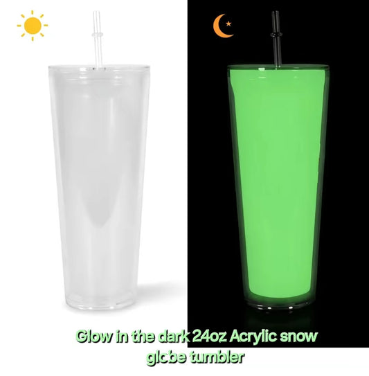 24oz. Acrylic Glow in the Dark Snowglobe Tumbler