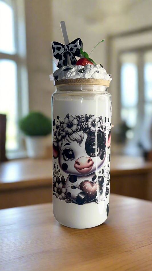 🖤 Strawberry Moo-cha – 16oz Glass Can Tumbler