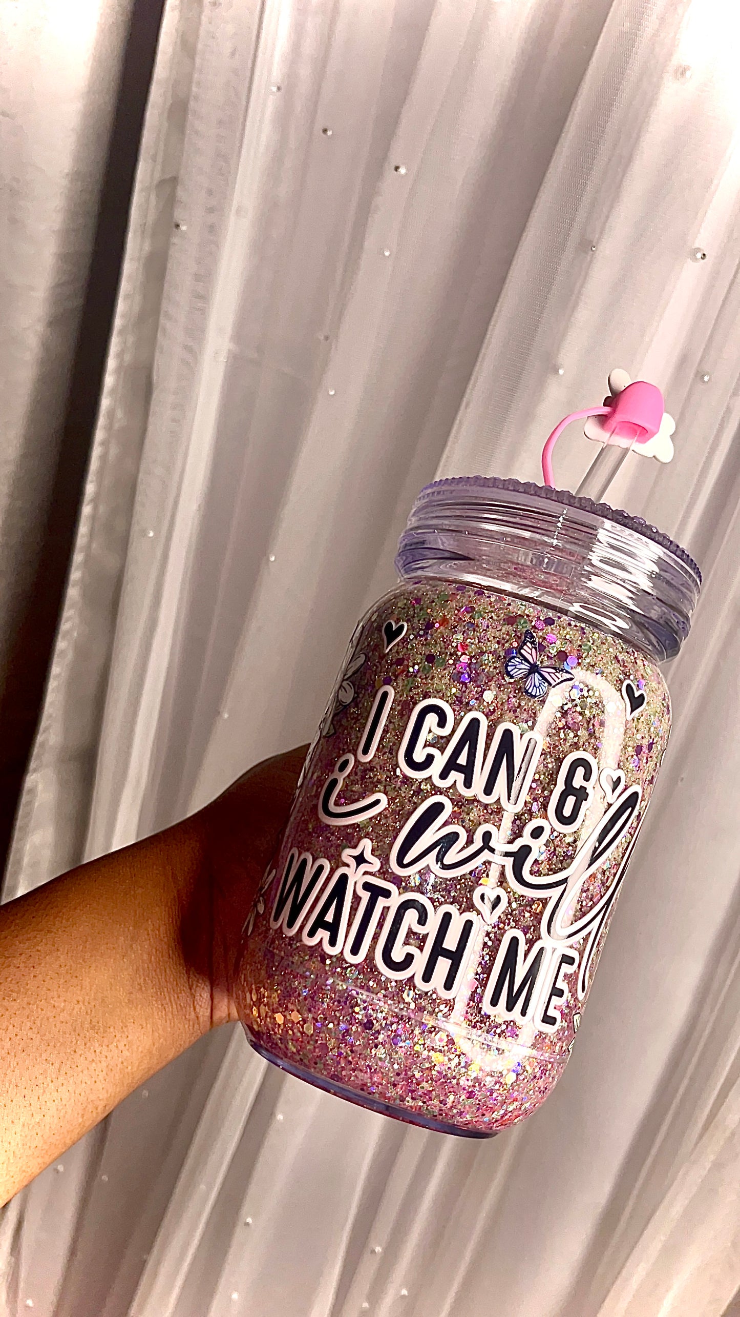 👑 “Watch Me” – 20oz Acrylic Mason Jar Snowglobe Tumbler