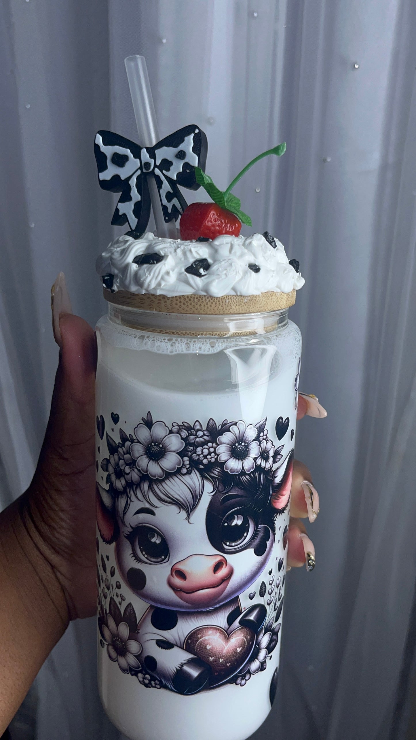🖤 Strawberry Moo-cha – 16oz Glass Can Tumbler