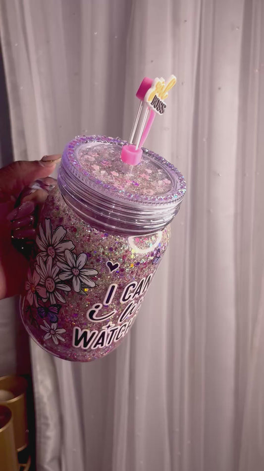 👑 “Watch Me” – 20oz Acrylic Mason Jar Snowglobe Tumbler